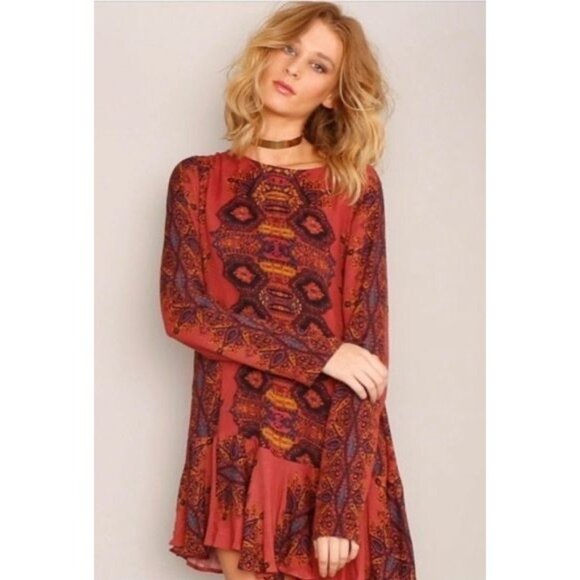 NWOT Free People Boho White & Blue Printed Tunic Mini Dress - Picture 12 of 15